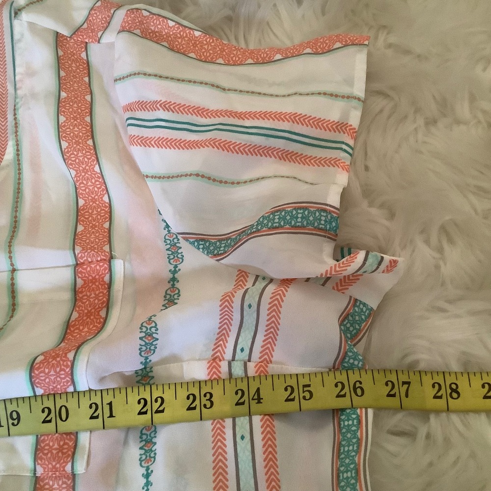 Torrid Womens Size 3 Coral Teal Striped Button Back Short Sleeve Blouse Top - Picture 13 of 16